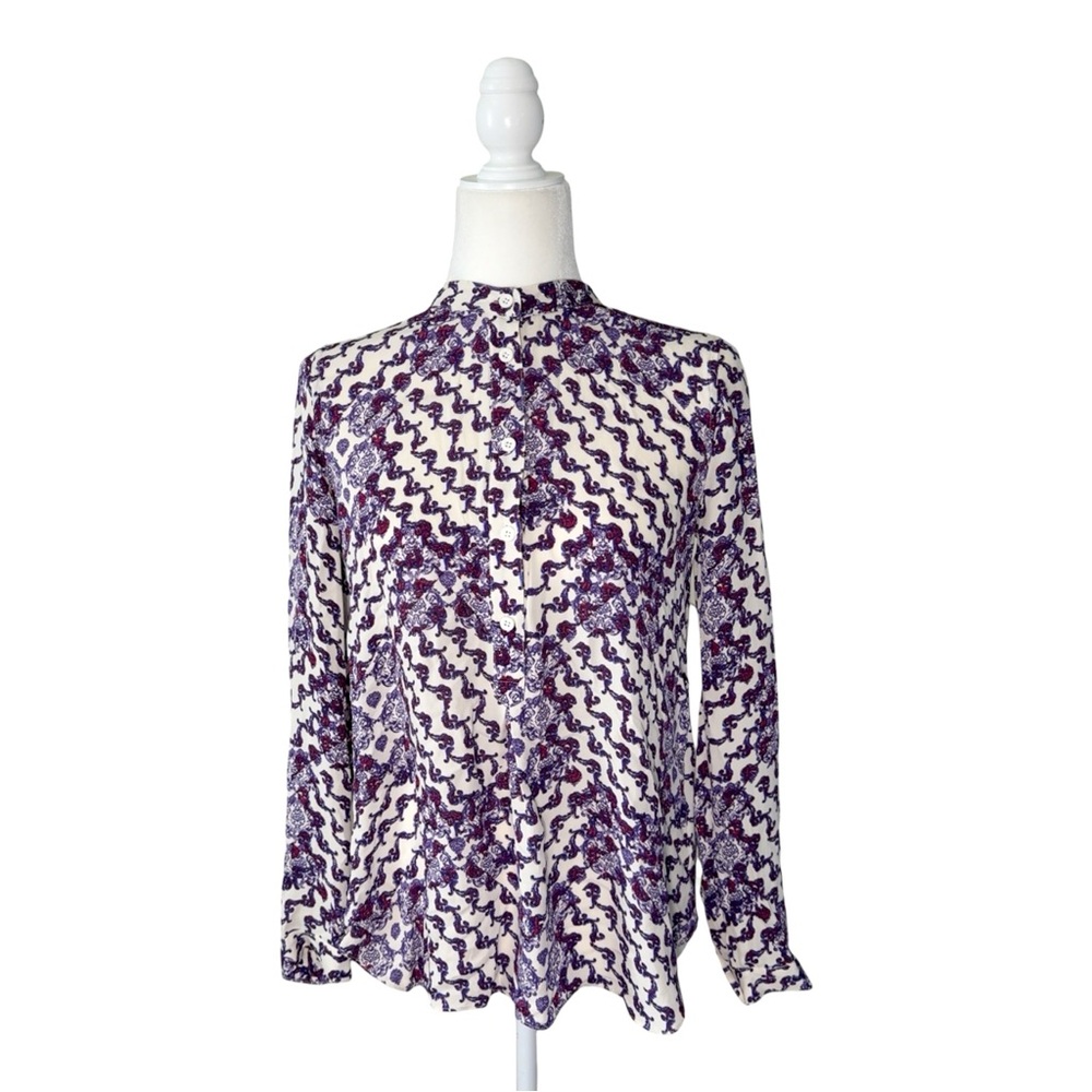 Rebecca Minkoff Abstract Paisley Blouse Mandarin Collar Long Sleeve Top XS